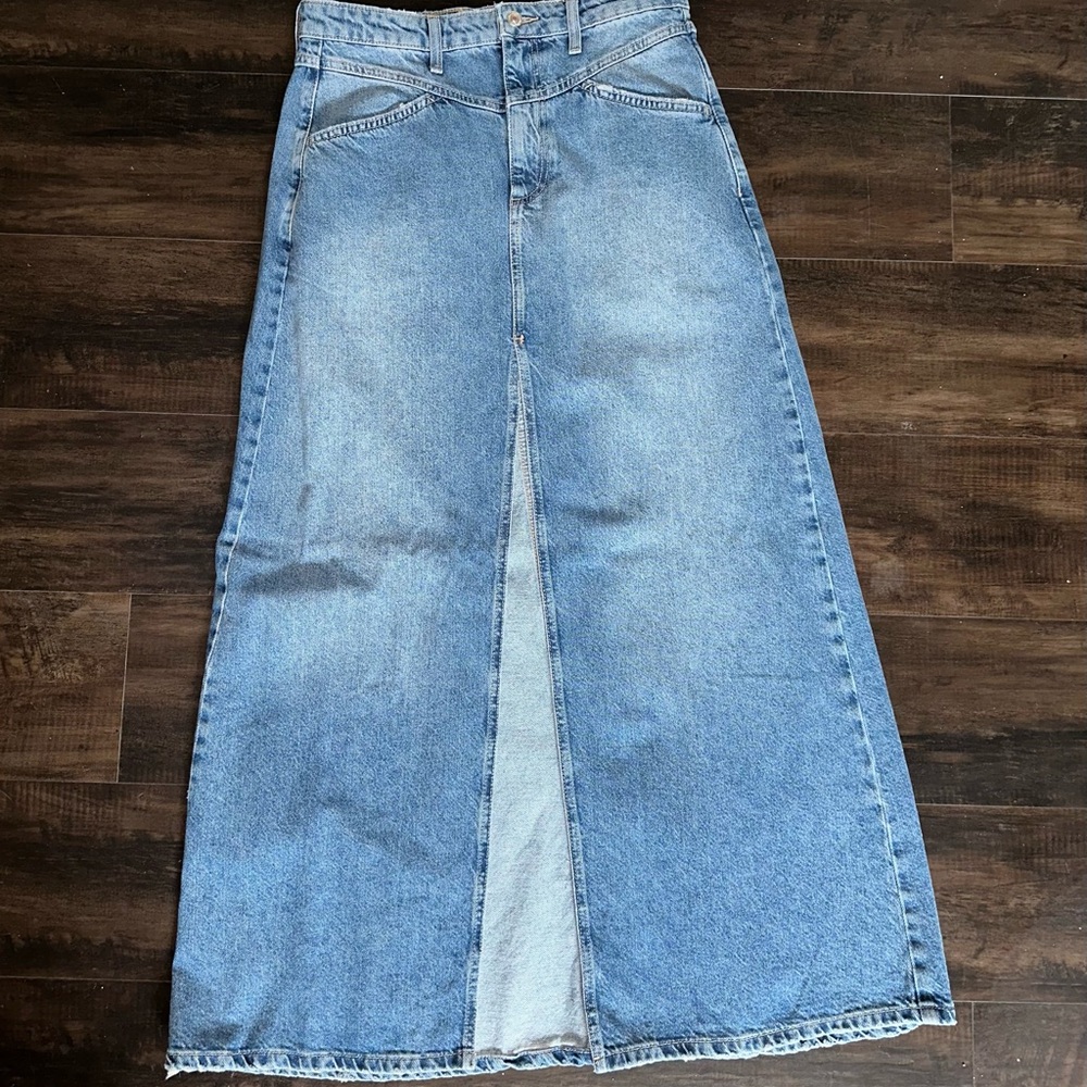 We The Free Light Blue Denim Maxi Skirt